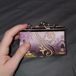 Mini coin purse purple silk pattern with chain